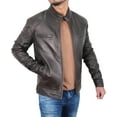thumbnail image 3 of Men's Classic Moto Chocolate Brown Leather Jacket with Snap Tab Collar, 3 of 6