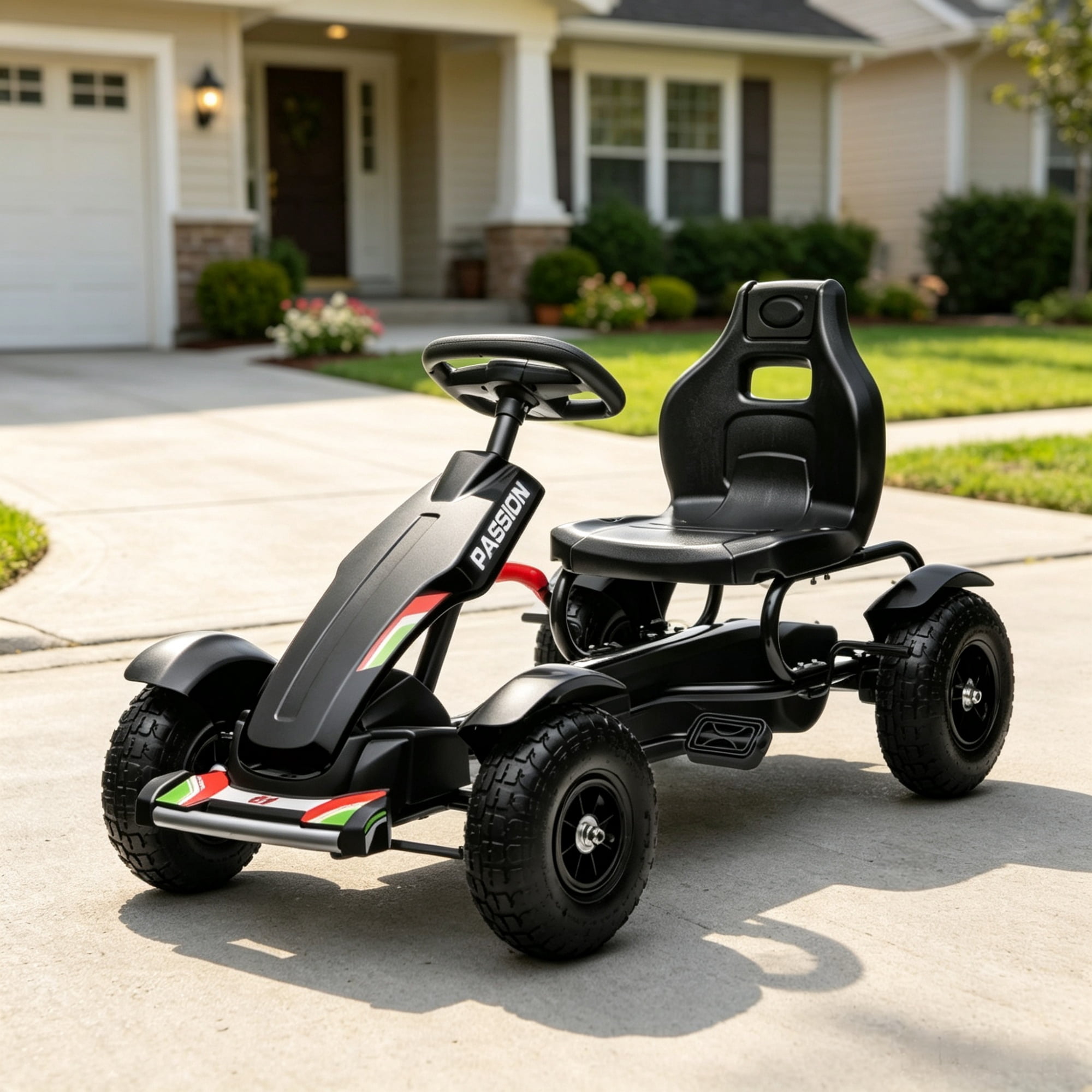 Kids Pedal Go Kart, Outdoor Ride on Toys with Handbrake, 4 Non-Slip Wheels for Park Fun Ages 5-12, Black