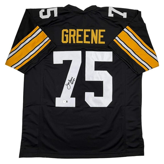 Autographed/Signed Mean Joe Greene HOF 87 Pittsburgh Black Football Jersey Beckett BAS COA