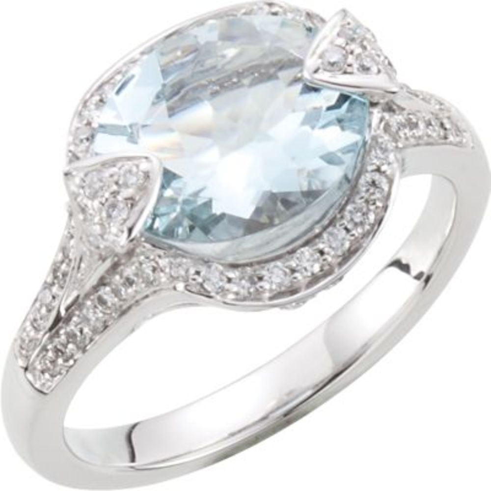 Genuine Aquamarine & Diamond Ring Size 8 by Bonyak Jewelry