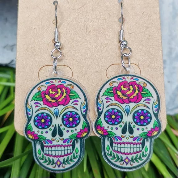 Dia de Los Muertos Acrylic Flower Skull Day of the Dead Halloween Earrings