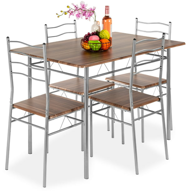 Best Choice Products 5 Piece Wooden Kitchen Table Dining Set W Metal Legs 4 Chairs Walmart Com Walmart Com