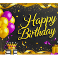 thumbnail image 3 of Black Background Happy Birthday Banner with Gold Purple Balloons Crown Gifts Backdrop Party Decorations Photography Props Birthday Party Supplies, 3 of 7