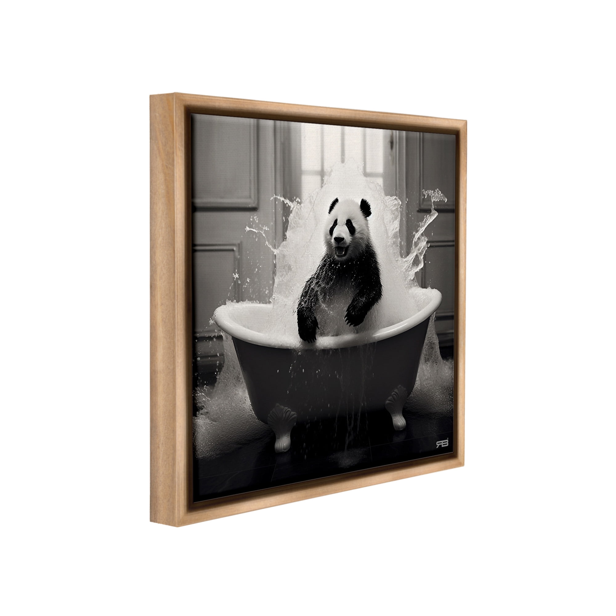 Stupell Industries Panda & Splashing Bathtub Animals & Insects Painting Brown Floater Framed Canvas Art Print Wall Art, 25 x 25