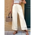 thumbnail image 5 of Womens Solid Color Casual Straight Leg Elastic Waist Pants Comfortable Trousers Cream White L, 5 of 9