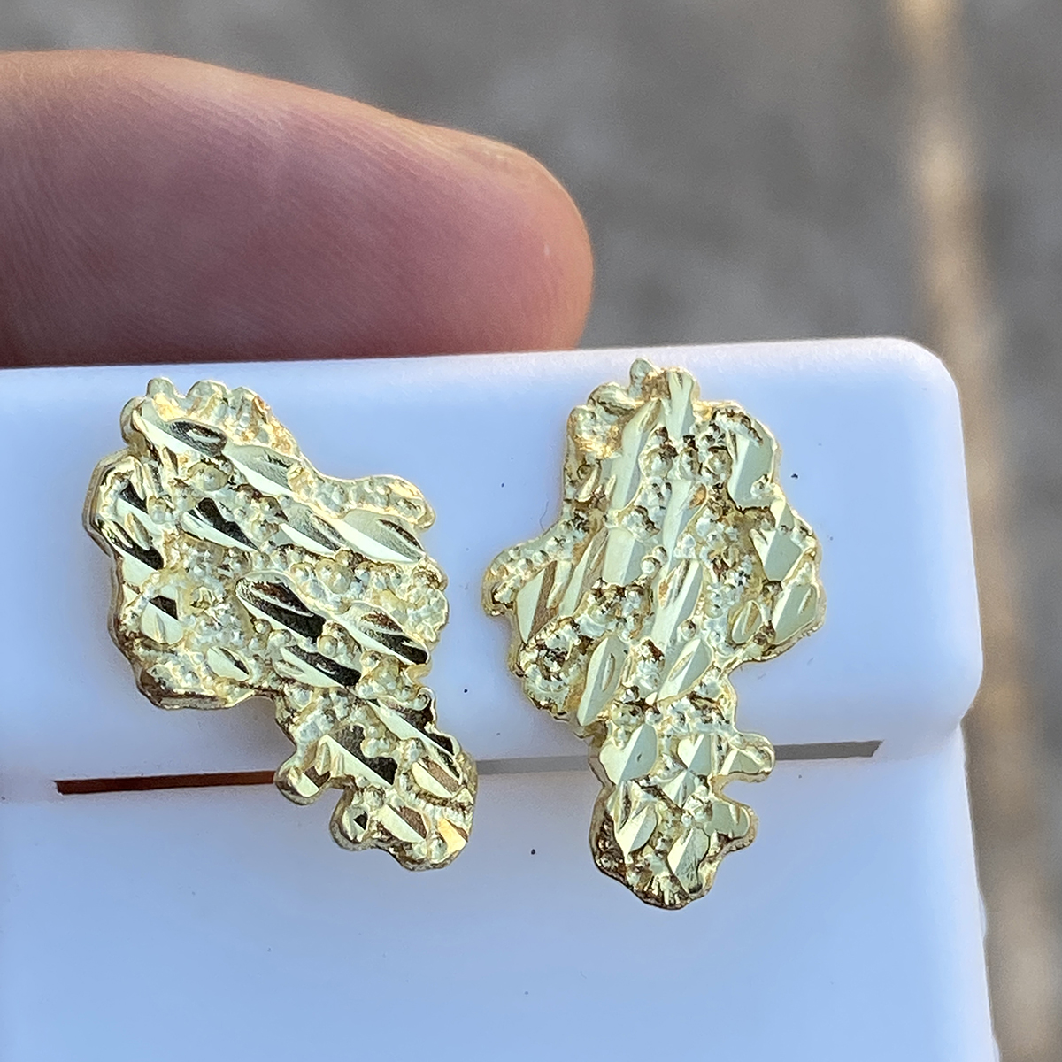 14k Gold Plated Nugget Earrings Real Solid 925 Sterling Silver Diamond Cut Screw Back 20MM