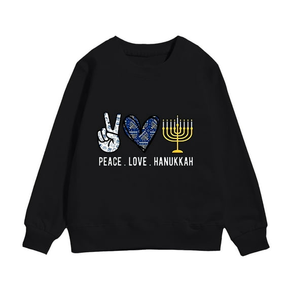 Byoo Girls Sweatshirts Hanukkah Menorah Print Crewneck Long Sleeve Pullover Top Warm Casual Shirt for Kids