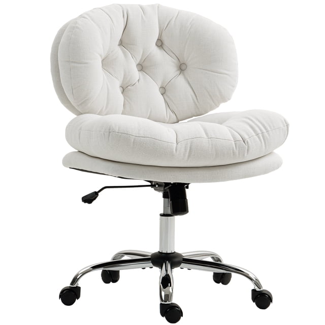 HOMCOM Armless Office Chair Desk Chair with Wide Thick Padded Seat, White