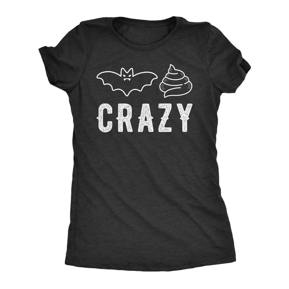 Humorous Halloween - Themed Graphic Tee,Tops Has "CRAZY" Text with Bat & Poop Emoji Designs, Round Neck Regular Fit T - shirts, Size(S - 5XL)