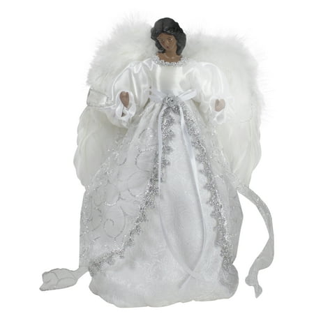 Northlight 14" African American Silver and White Angel Christmas Tree Topper, Unlit