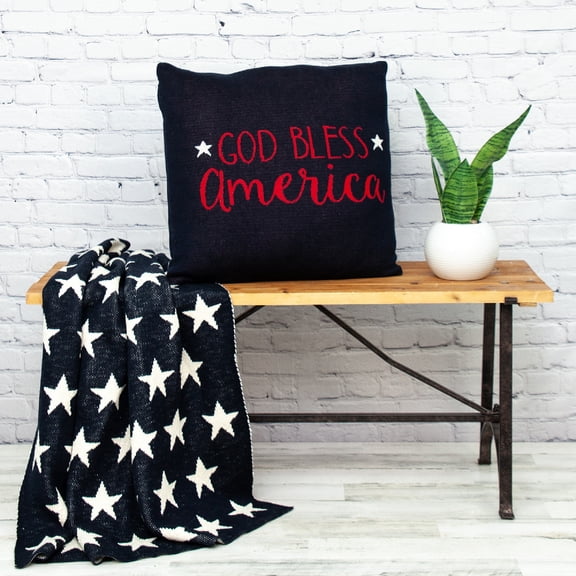 Nassau Collection God Bless America Stars and Stripes Decorative Throw Pillow - 20" - Blue and Red