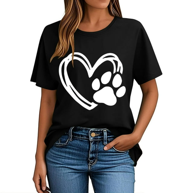 Pisexur Hauts pour Femmes T-Shirt Graphique de la Saint-Valentin - Col Rond Manches Courtes Imprimé Noir,G