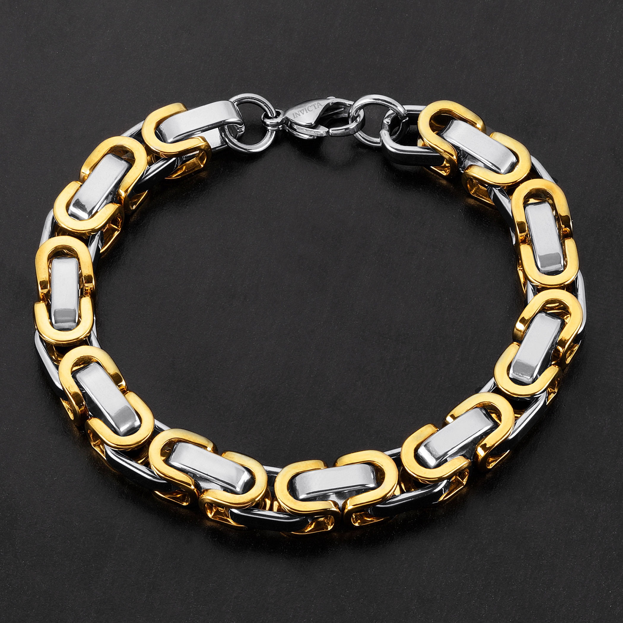 Invicta Jewelry Men's Byzantine Chain Gold Plated Two Tone Bracelet (8mm) - 8.75"
