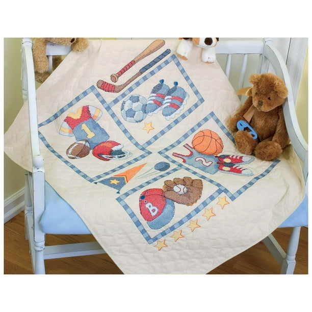  Dimensions Stamped Cross Stitch 'Little Sports' DIY Baby Quilt,  34 x 43
