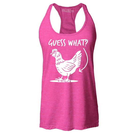 Shop4Ever Women's Guess What? Chicken Butt Racerback Tank Top Large Fuchsia