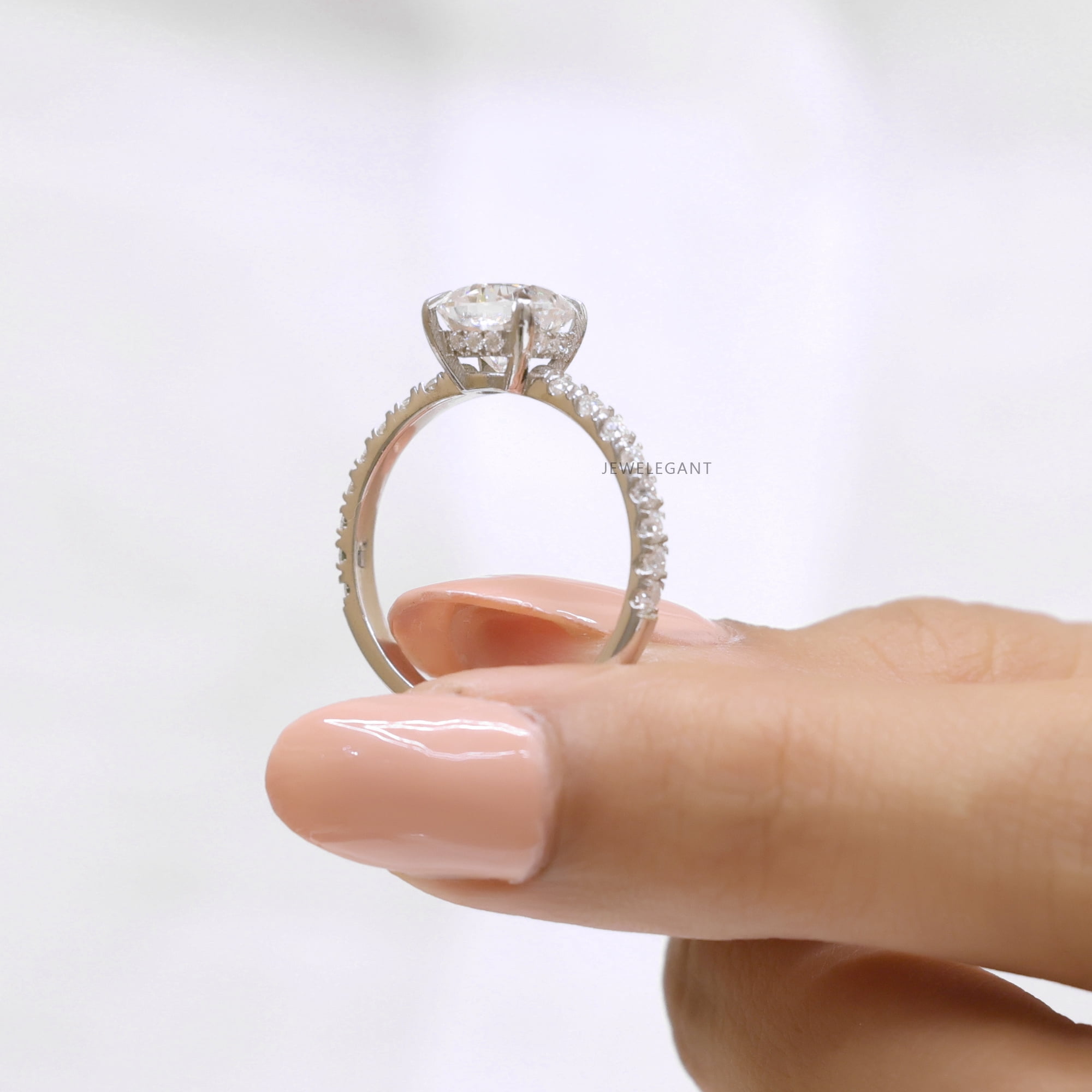 JEWELEGANT 2 Ct Square Cushion Moissanite Diamond Low Profile Engagement Ring for Women