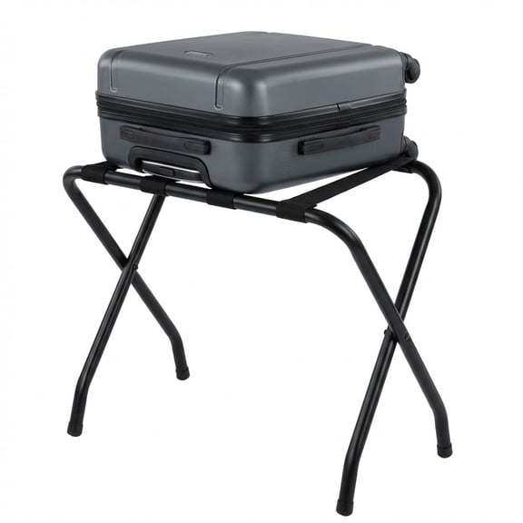 USTECH PRE-ASSEMBLED Single Tier Foldable Stainless Steel Luggage Rack, Portable & Durable Luggage Rack for Guest Room (Black)