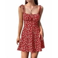 thumbnail image 3 of Robe Boho à Fleurs pour Femmes, Combishort à Bretelles Spaghetti, Robe Smockée Rouge TG, 3 of 8