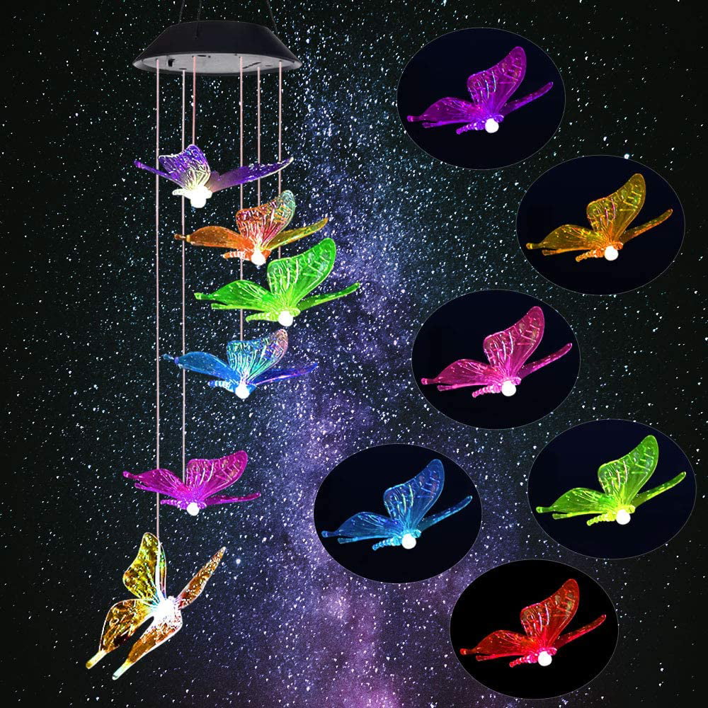 Mom Gifts Butterfly windchimes Mom Women Gifts LED Night Light Colorful Butterfly Wind Chimes with Bells Garden Outdoor Decor Gift Friend Neighbor Housewarming Gifts LED Night Light 