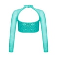 thumbnail image 2 of TiaoBug Kids Girls Sequins Jazz Dance Crop Top Long Sleeve Gymnastics Hip Hop Hollow Out Shirt Lake Blue 8, 2 of 4