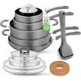 thumbnail image 1 of NutriChef Pots and Pans Set, Induction Cookware Set, Stainless Steel Cookware Set, Includes: Cooking Utensils Set, Steamer, Trivets, Space Saving, Stackable Gray, 17pcs, 1 of 8
