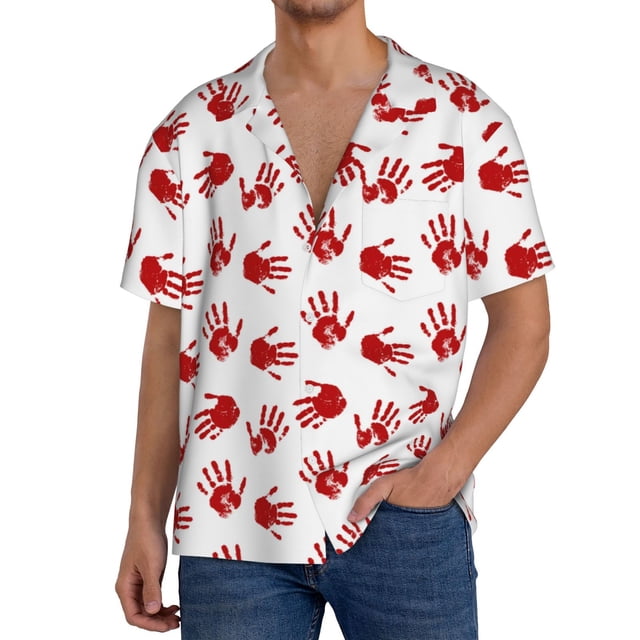 Fotbe Bloody Hand Camisa Estampada de Manga Corta para Hombre, Casual de Verano, Estilo Playero, Sin Arrugas-3X-Large