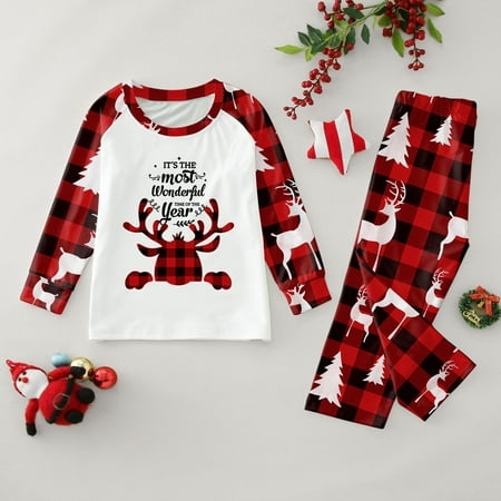 

Family Matching Christmas Pajamas For Adult Letter Print Fawn Sleepwear Cotton Holiday 2 Pieces Set