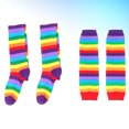 thumbnail image 3 of Juego de 2 calcetines de guantes con tiras de arcoíris, calcetines cálidos para piernas, guantes, coloridos, hasta el muslo, para mujeres, niñas, disfraces (guantes y calcetines, boca roja), 3 of 5