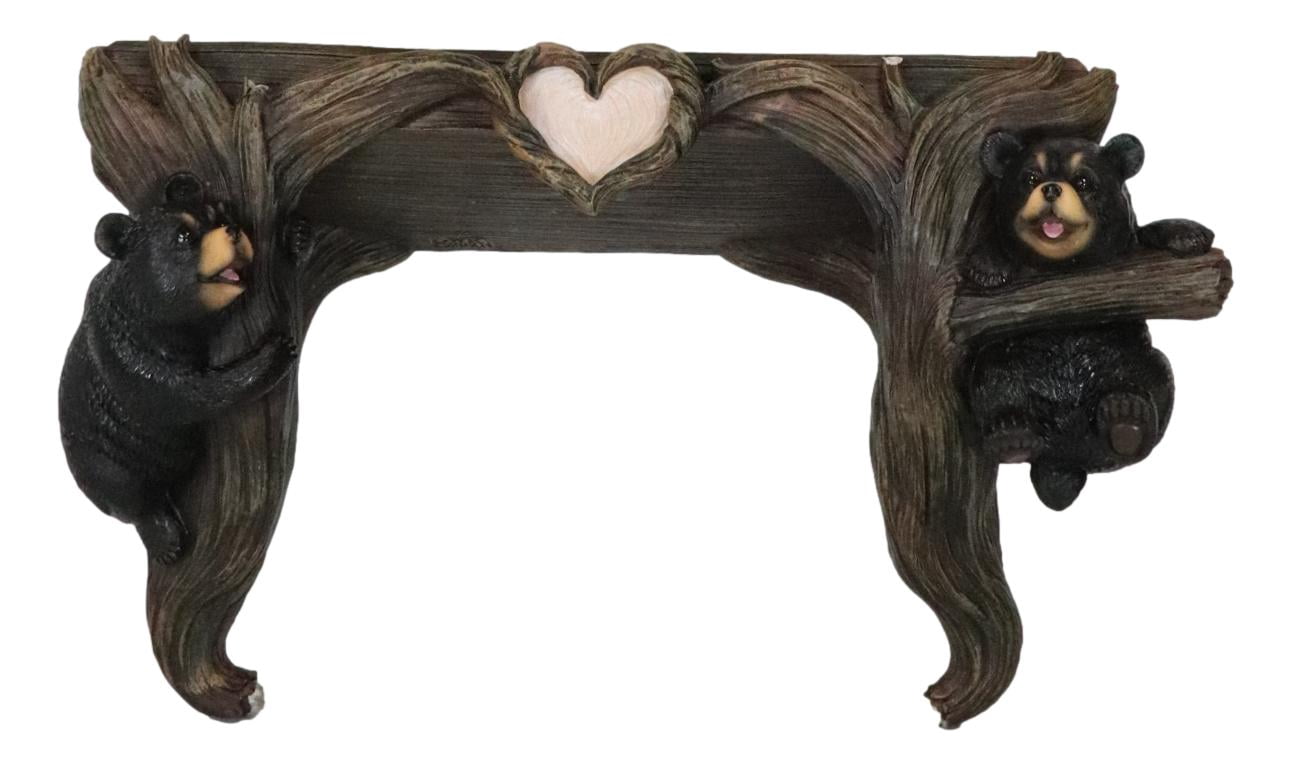 Whimsical 2 Climbing Black Bears By Forest Tree Branches Floating Wall Shelf