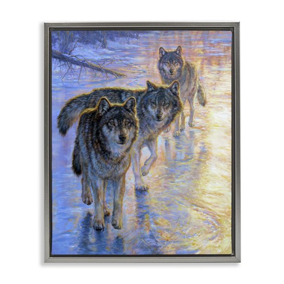 Stupell Industries Farmhouse Sunlit Wolf Trio Gray Floating Frame Canvas Art, 17 x 21, by Beth Hoselton