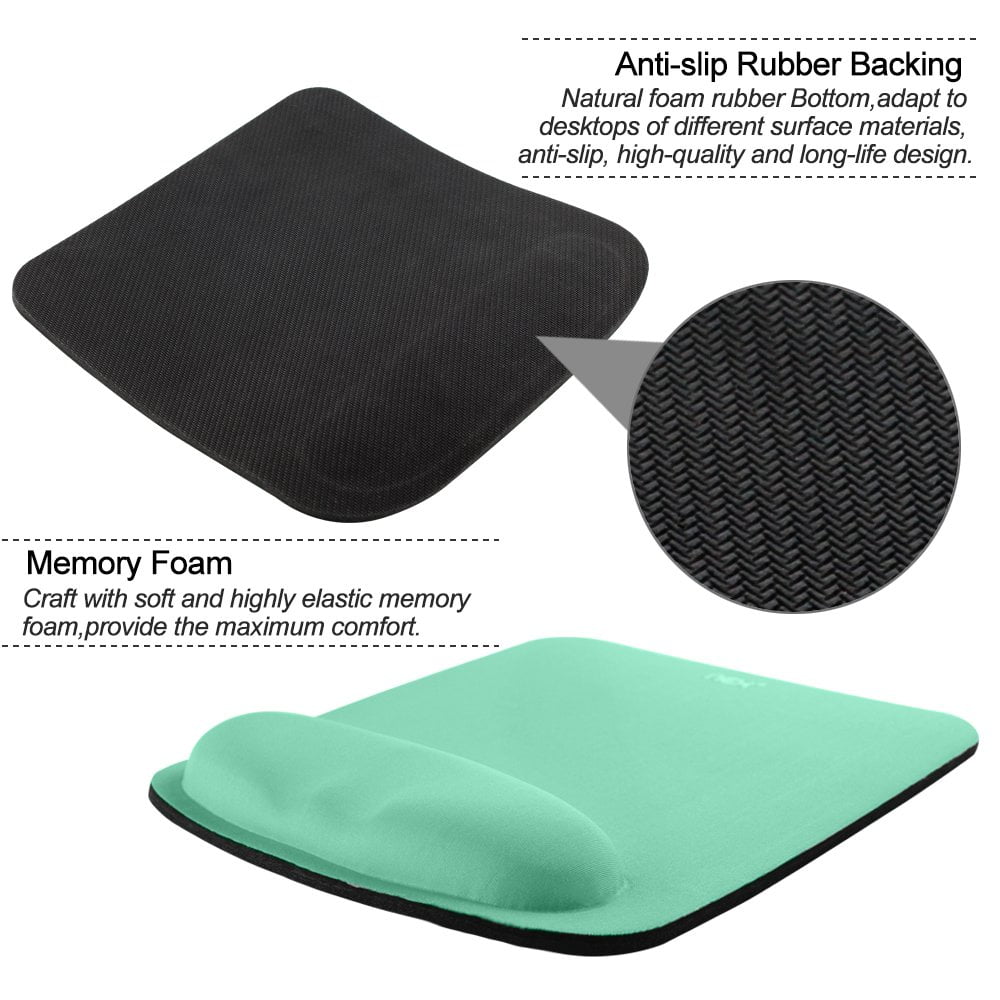 NEX Ergonomic Mouse Pad with Wrist Support, Memory Foam Keyboard Wrist Rest for Computer, Mint Green (NX-PAD007)