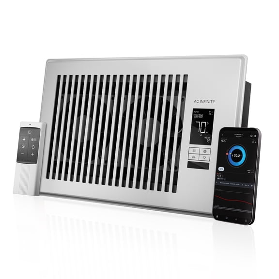 AC Infinity AIRTAP T6 White, Register Booster Fan for 6” x 10” Vents, Thermostat Control Improves Heating & Cooling, Quiet 10-Speed Remote Control & Bluetooth App. ONLY FITS 6” x 10” Duct Openings