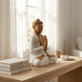 thumbnail image 5 of Wood Buddha Statue – Hand Carved Whitewashed Anjali Mudra Sculpture, Namaste Zen Décor - 12" tall x 10" wide x 5.5" deep, 5 of 9