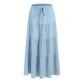 thumbnail image 4 of TTUHYWXI Women's Summer Casual Elegant Smock Layered Tiered Maxi Skirt High Waisted A Line Flowy Long Skirts with Pockets (Blue, L), 4 of 9
