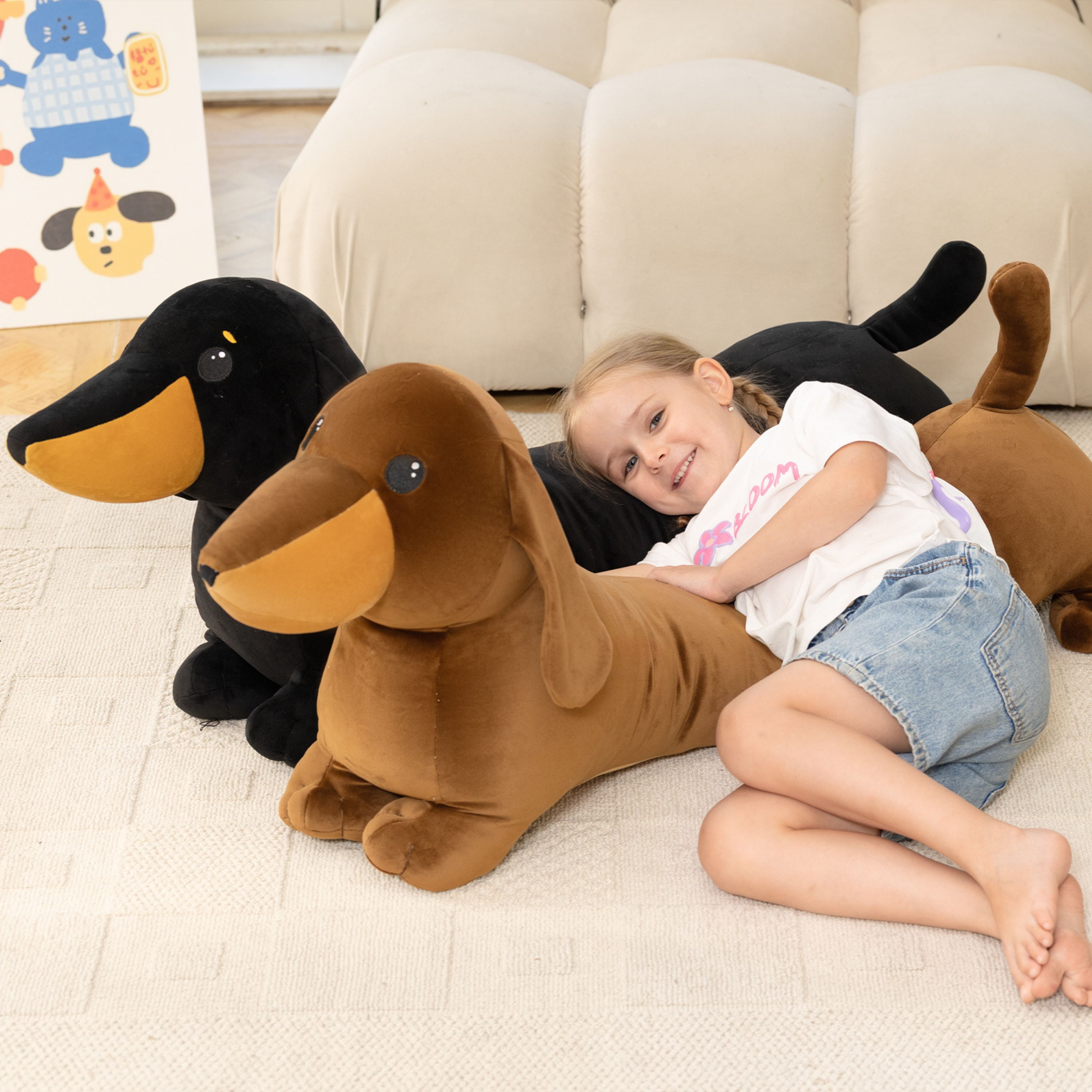 Tezituor 43.3'' Dachshund Dog Stuffed Animal Giant Weiner Dog Body Pillow Plush Toy