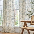 thumbnail image 5 of Blue Floral Linen Curtains 84 Inch Length Farmhouse Curtain Back Tab Drapes for Living Room Bedroom Light Filtering Vintage Rod Pocket Curtains, 2 Panels, Blue on Beige, 5 of 6