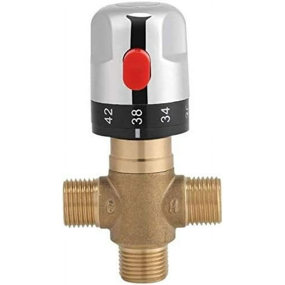 Solid Brass Thermostatic Valve, Temperature Control for Consistent Water, Fahrenheit Scale, US Standard Fittings, Suitable for Kitchen and Bathroom (Adjustable, 15mm)