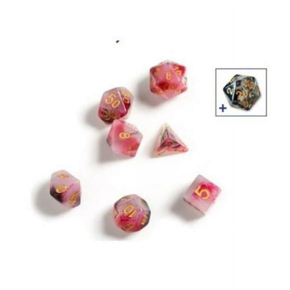 Sirius Dice SDZ000208 Marble Poly Dice Set - Pink, Black & Red - Set of 7