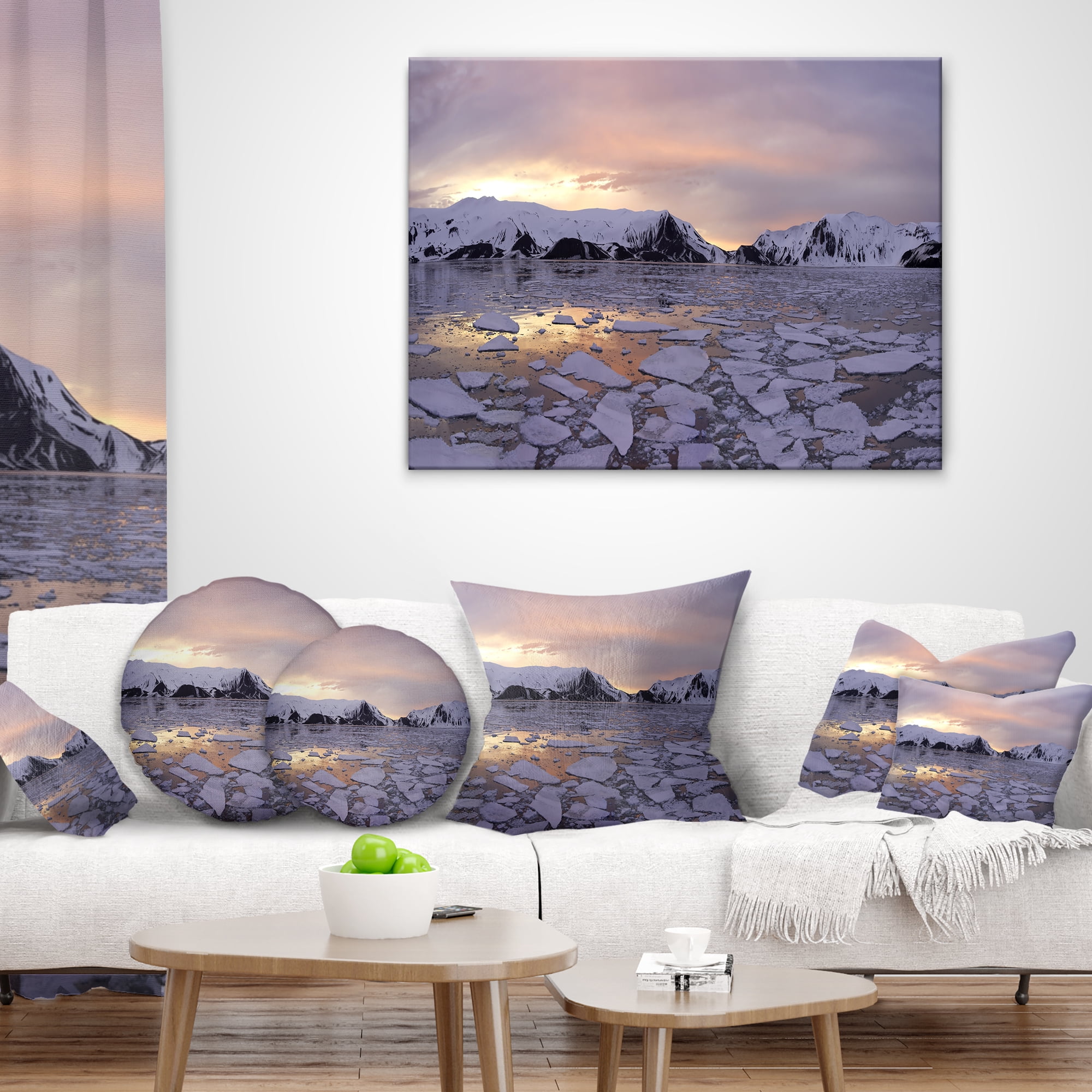 Designart Antarctic Summer Sunset - Seascape Throw Pillow - 16x16