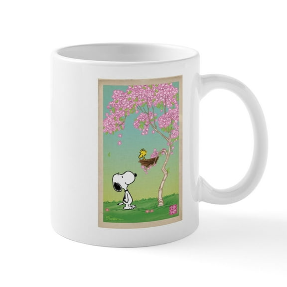 CafePress - Woodstock In The Cherry Blossoms Large Mug - 11 oz Ceramic Mug - Novelty Coffee Tea Cup