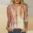 thumbnail image 2 of Women's 3/4 Sleeve Loose Fit Flowy Tunic Tops Dressy Casual Tops Gradient Floral Print Shirts Fashion Spring Elegant Shirts Summer Clothes for Teen Girls Round Neck Blouse Vintage Pink T Shirts XXXL, 2 of 5