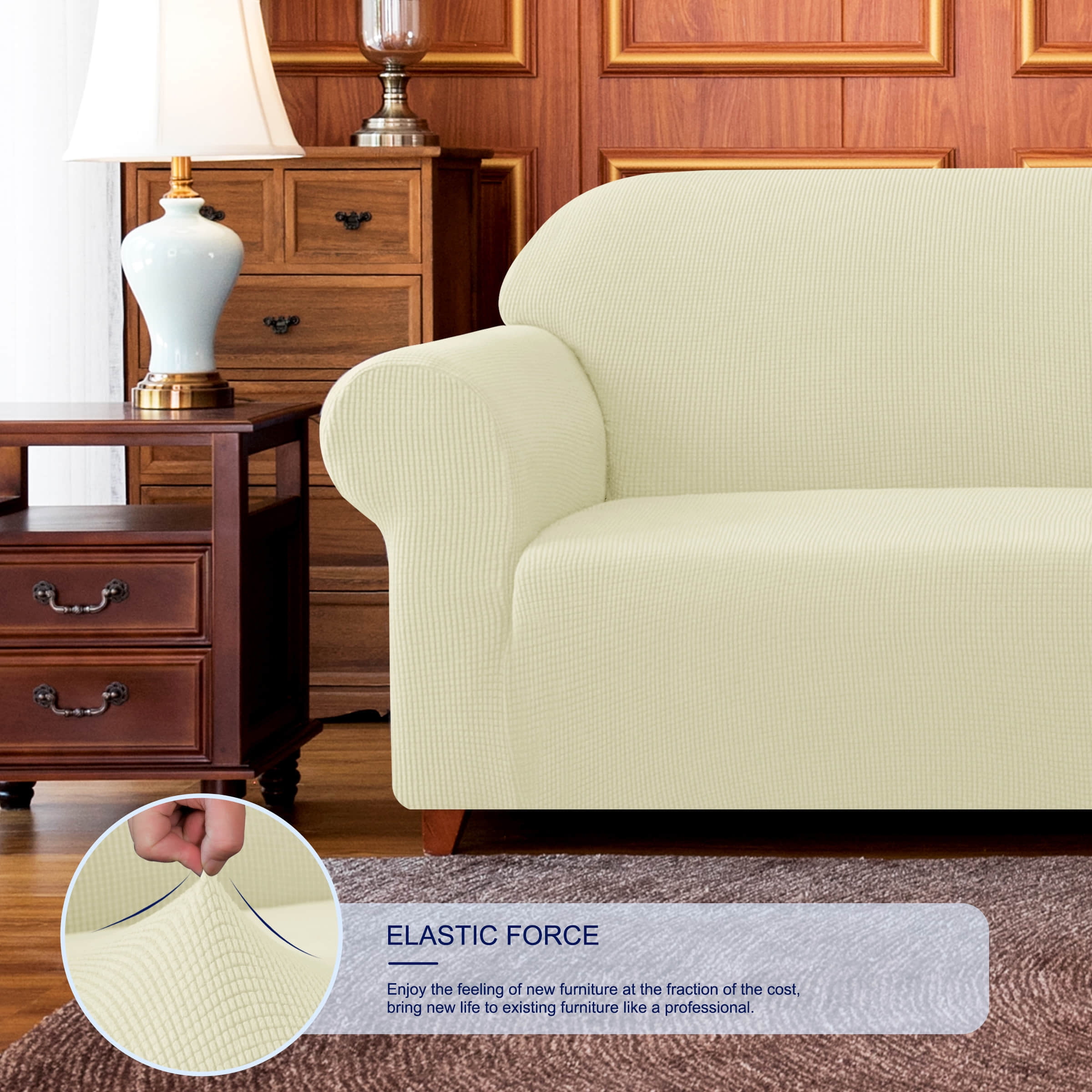Subrtex Solid Print Polyester Loveseat Slipcover, Ivory
