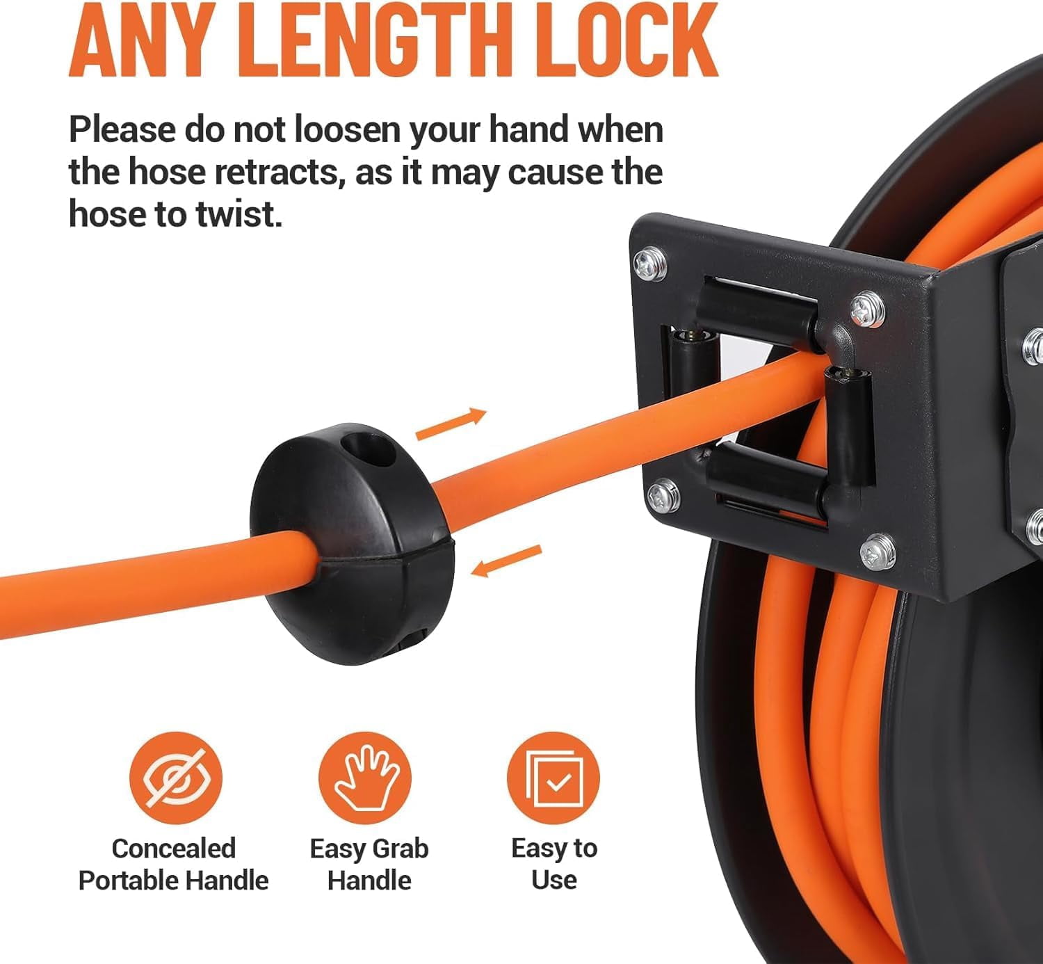 Retractable Air Hose Reel, 1/2 IN x 50 FT Hybrid Polymer Hose Max 300PSI, Double Arm & Auto Rewind Air Compressor Hose Reel Heavy Duty with 5 ft, Ceiling/Wall Mount Enclosed Air Reel Commerica