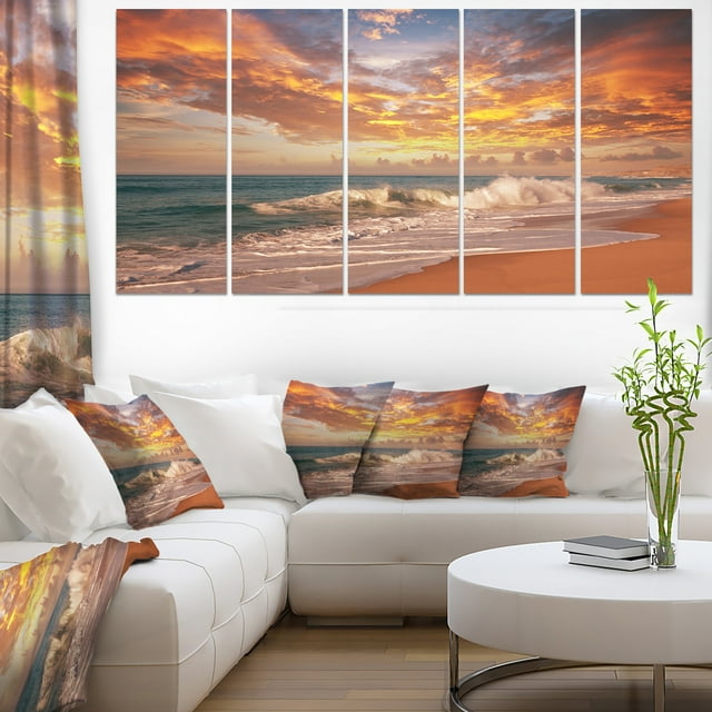 Waves under Colorful Clouds - Large Seashore Canvas Print