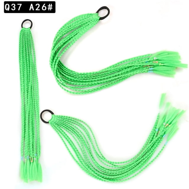 Zhuge 2 extensiones de cabello trenzado de colores con cola de caballo, accesorios para extensiones de cabello trenzado con bandas de goma sintéticas para mujeres, verde fluorescente