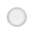 thumbnail image 1 of 1 Set, Lace Plastic Plates 7.5" Small (10/Pk) - White Silver-Trimmed For Holidays, Wedding Receptions, Baby Or Bridal Showers, Catering, Anniversary Parties, 1 of 1