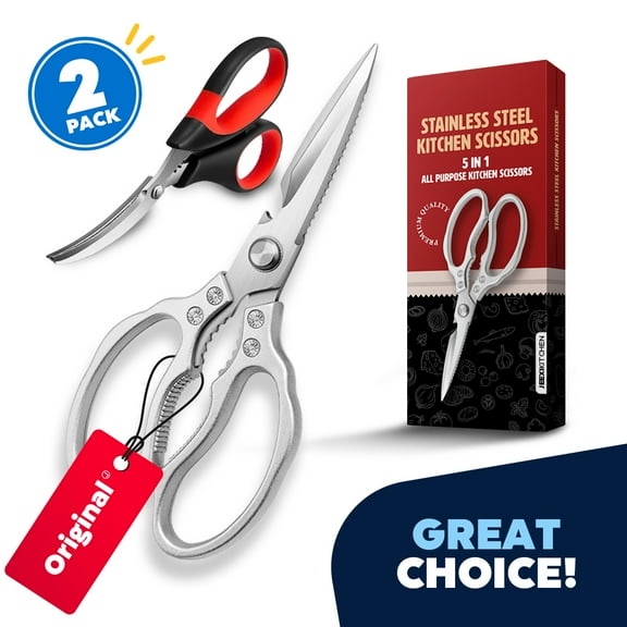 JEEXI Stainless Steel Kitchen Scissors Set (2Pack), Multi-Purpose Forged Heavy Duty Kitchen Shears, Seafood Scissors, Non Slip Sharp Cooking Scissors for Kitchen, Chicken, Poultry, Fish (Silver)