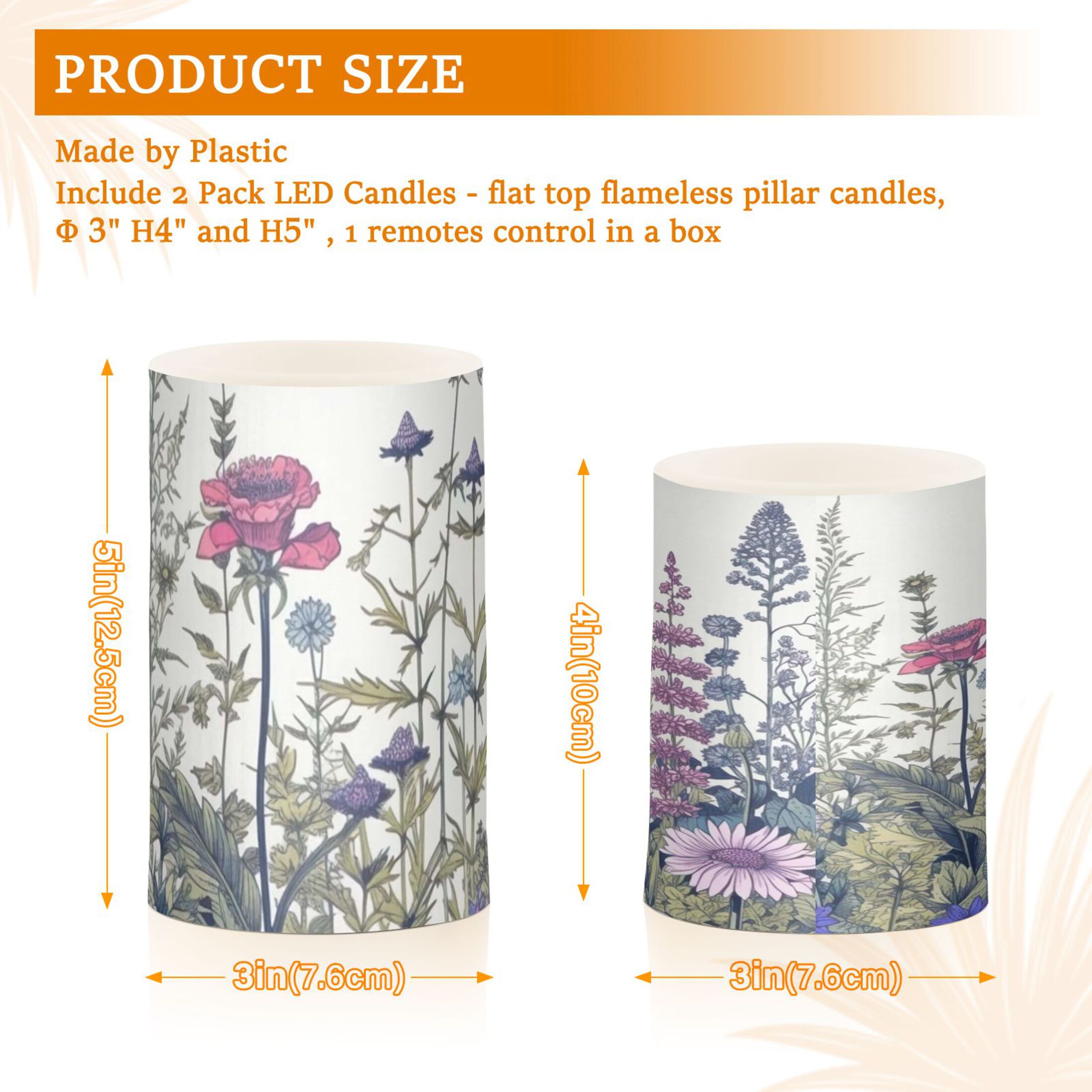 Wildflower Flickering Flameless Candles Battery Operated with Remote Timer LED Pillar Candles Set of 2