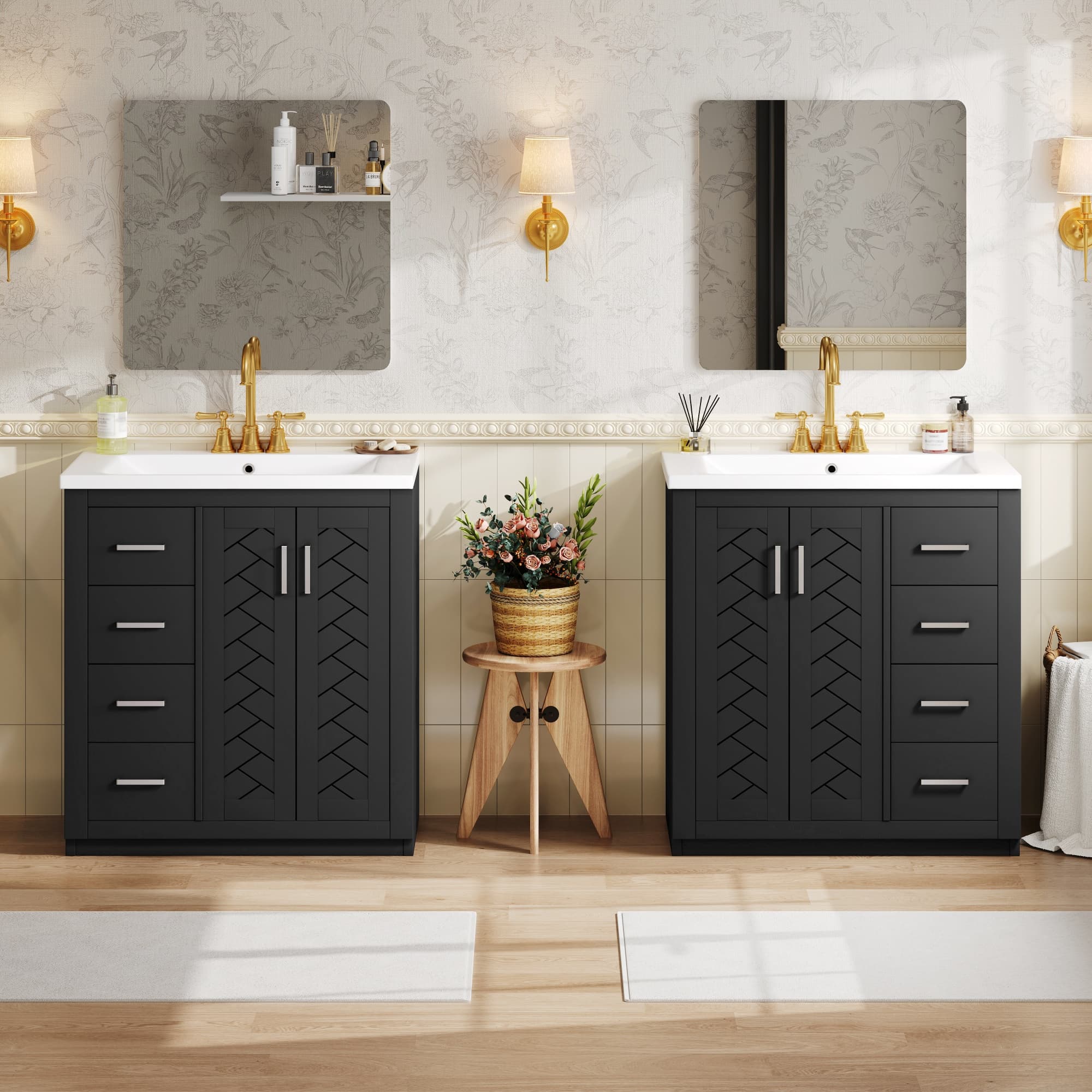 Euroco 60'' Bathroom Vanity with Ceramic Sink Combo,Solid Wood Frame Bathroom Storage Cabinet, Freestanding Vanity Set with 3 Drawers& Soft Closing Doors
