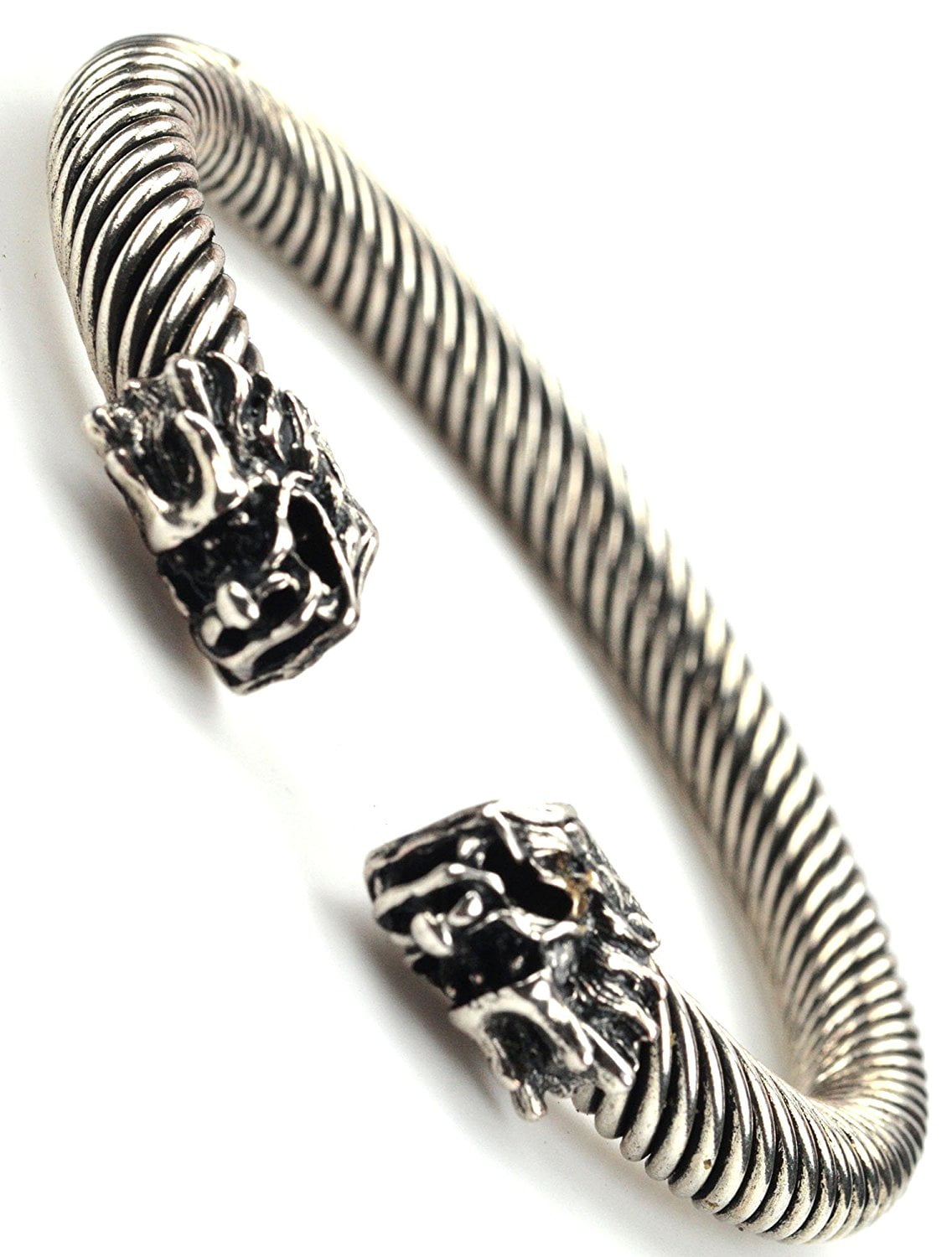 Men Women Fashion Jewelry Silvertone Double Two Dragon Head Bangle Bracelet - BC009